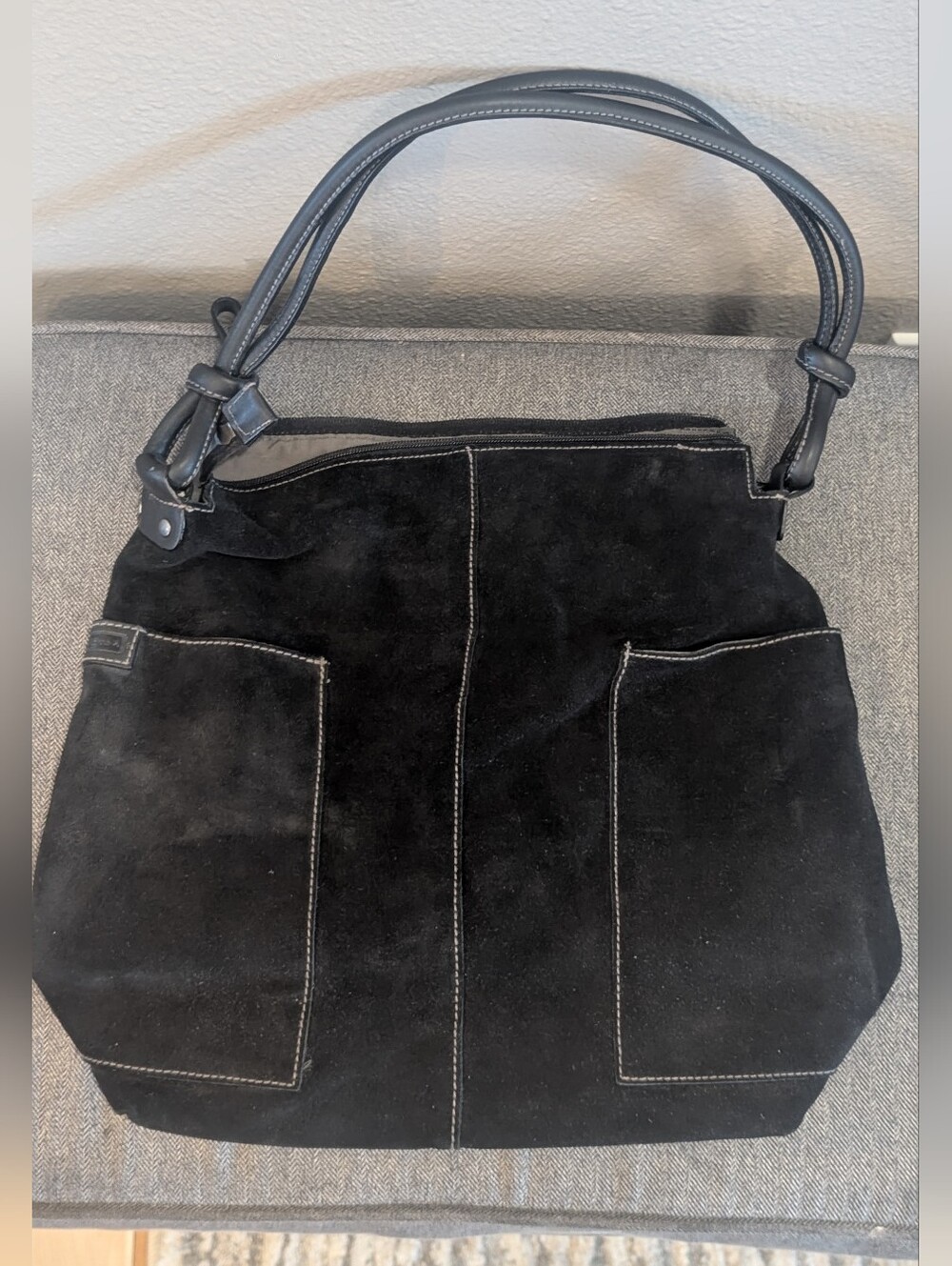 Ellington Classic Black Suede Shoulder Bag - Elegant Everyday Tote